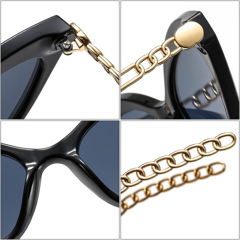 Retro Cat Eye Colorful Sunglasses Women Brand Designer Trending Men Metal Chain Shades UV400 Dark Green Sun Glasses