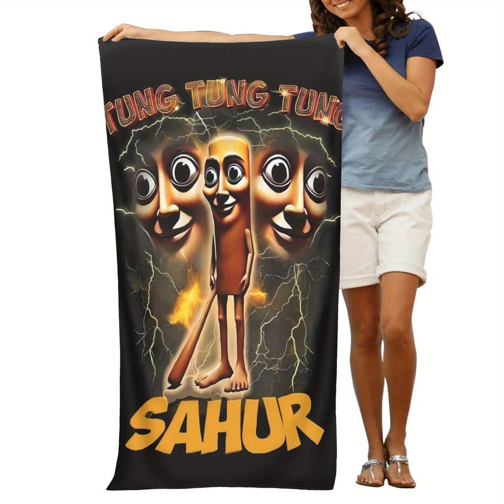 Italian Funny Meme Tungtungtung Sahur Design Beach Towel Sports Travel  Swim Pool Yoga More Suitable for Summer