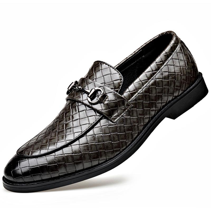 Extra Large Men s Formal Slip-On Leather Shoes with Woven Pattern, Korean Style Wedding Shoes 38