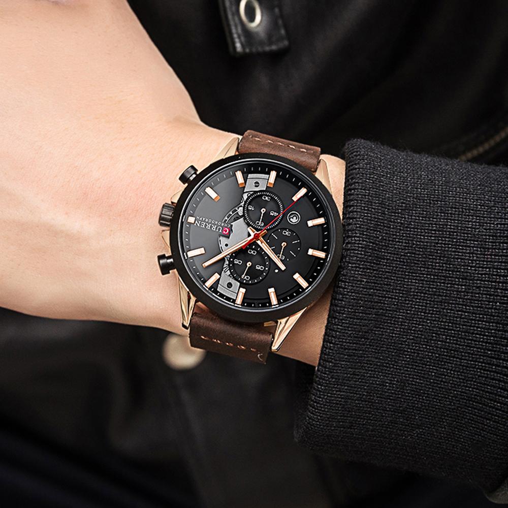 CURREN Luxury Brand Watches for Man Casual Clock with Chronograph Luminous Hands Leather Straps Wristwatches Male