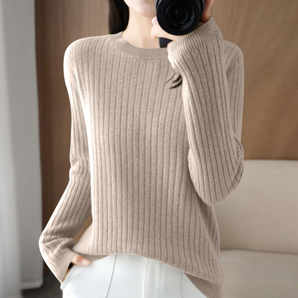 Damenmode Locker Gestrickter Pullover Unterhemd Rundhals Pullover Langarm Einfarbiges Oberteil