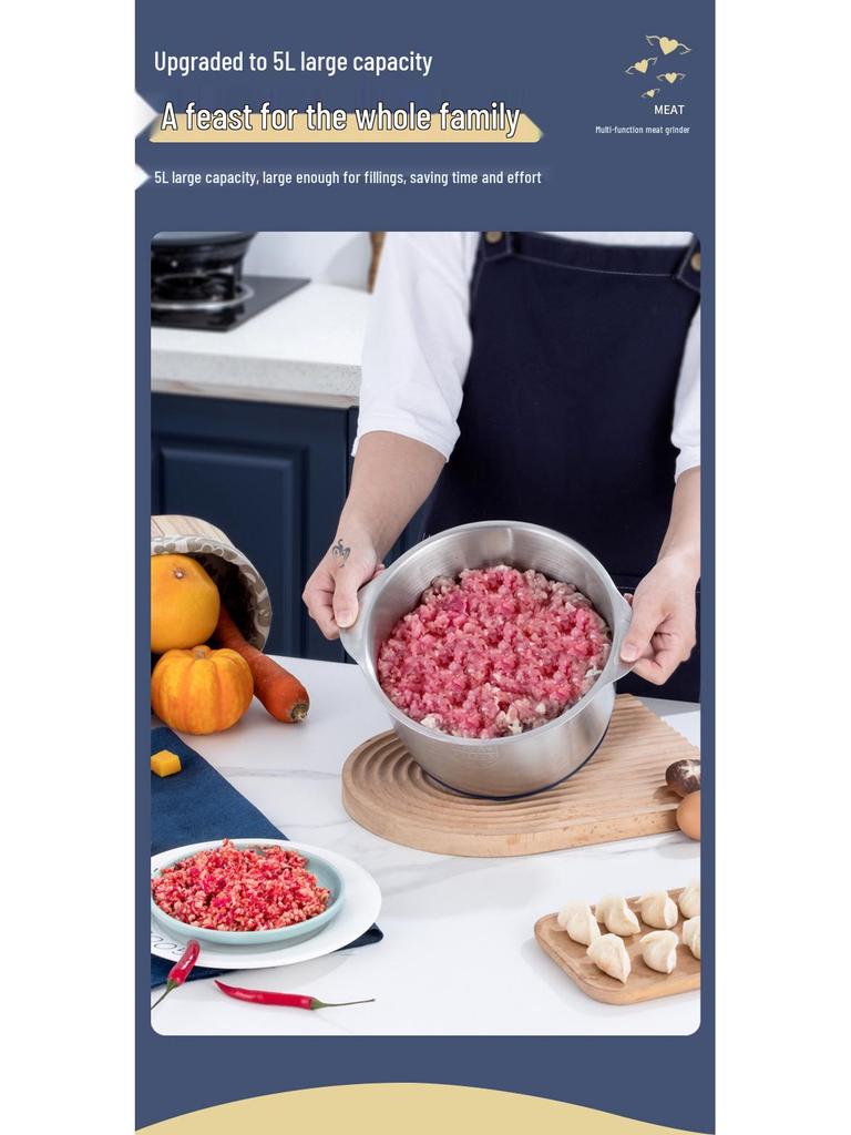 Stainless Steel 5L Automatic Meat Grinder & Multifunctional Food Processor