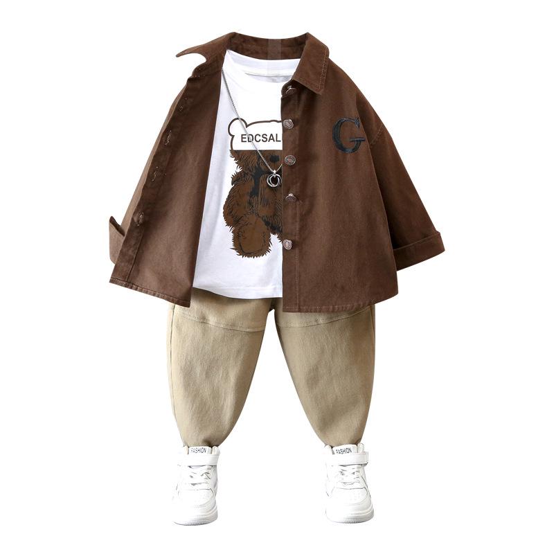 2025 Boys' Fashion Spring & Autumn Three-Piece Set: Stylish Shirt, Cool Pants, Chic Outerwear