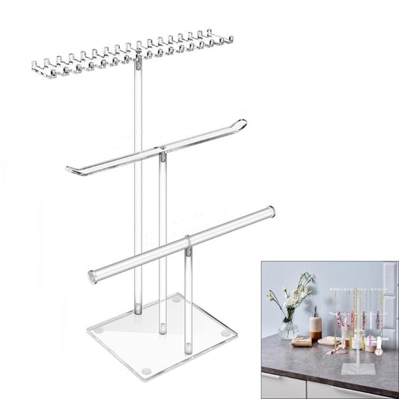 Eleganter Klarer Stabiler Acryl Halskettenhalter Schmuckorganizer mit Armband- und Ohrring-Display Heimorganisation