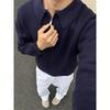 Men's Dark Blue Half-Zip Knit Sweater - Winter, Clean Fit, Versatile Casual Top