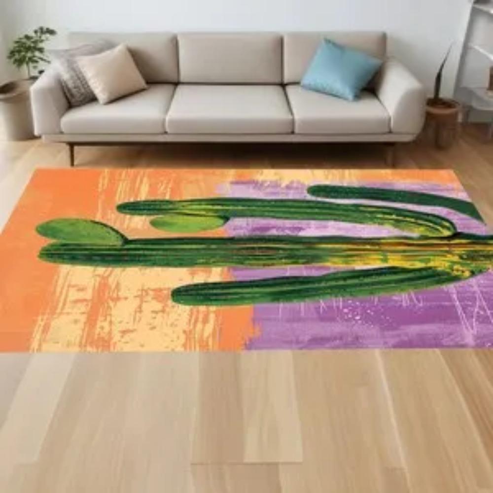 Cactus, Western, Desert, Desert Plant, Green,Orange, Nature, Light Purple , Home Decor Rug, Modern , Popular Rug
