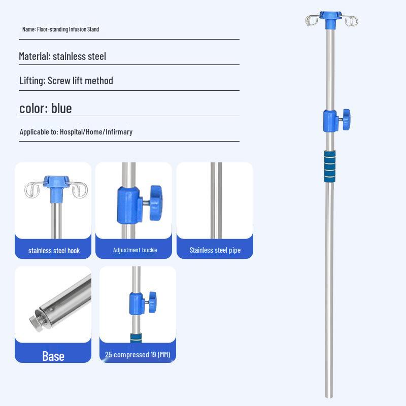 Adjustable IV Pole Stand with Four Hooks for Rehabilitation Centers