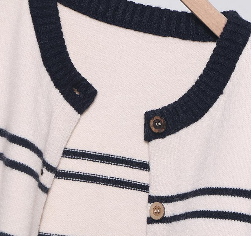 Korean Style Retro Color Block Striped Cardigan Sweater - Thickened Autumn/Winter Outerwear Women