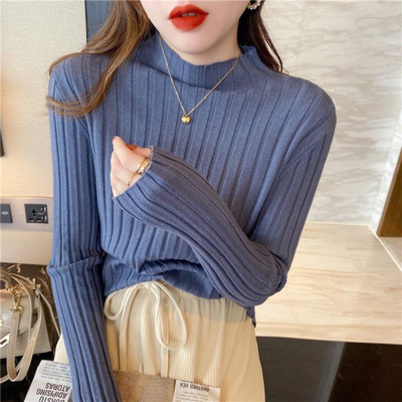 Pit Strip Half Turtleneck Bottom Shirt with Sweater Female Autumn and Winter White Chic Top Black Sweater