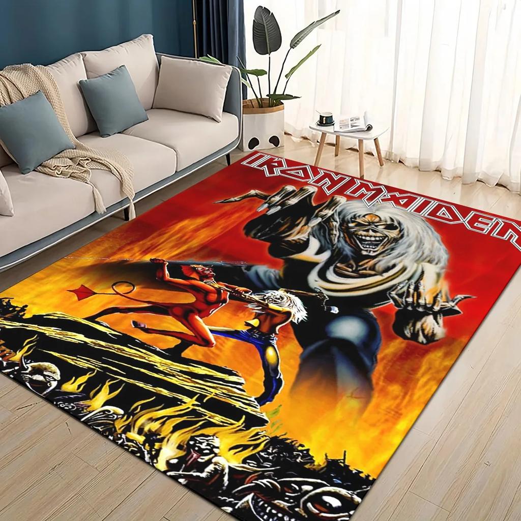 Tappeto Area Tappeto in Metallo 3D I-Iron-Maidens Grande, Tappeto per Soggiorno Camera da Letto Divano Zerbino Decorazione, Tappetino Antiscivolo per Bambini