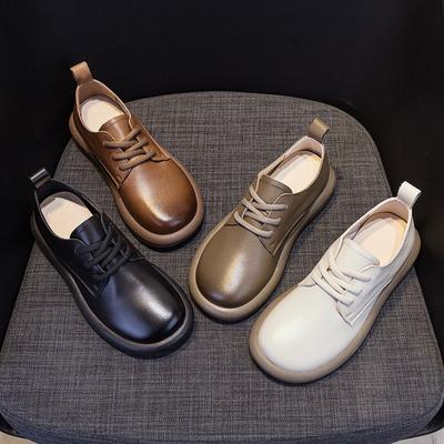 Casual Single Shoes Leather Shoes Leather Retro Flats