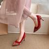 2026 New Bride Lace Stilettos High Heels Women Party Pointed Toe Mesh Shallow Pumps Luxury Design Leather Official Wedding Shoes