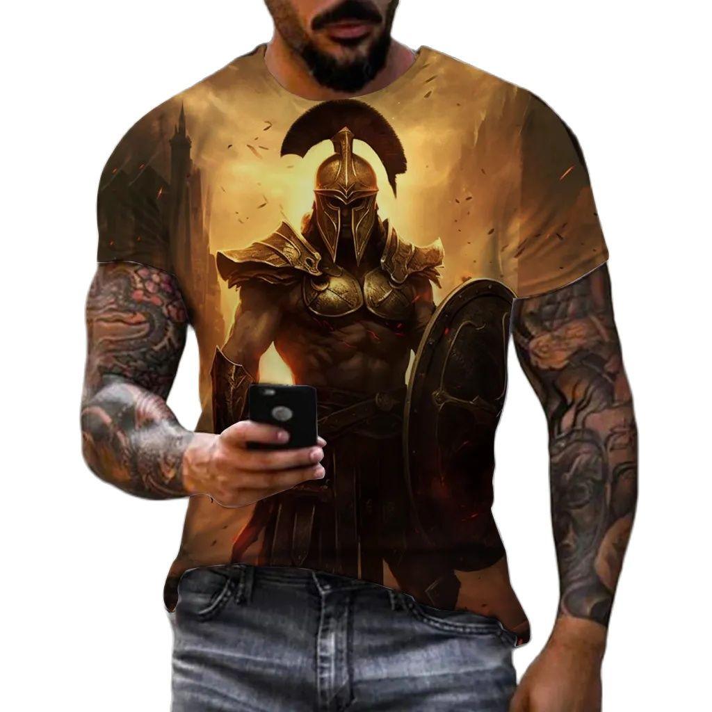 Sparta Neues Mode Heldenmuster T-Shirt Europäische und Amerikanische Sommer Mode Kurzarm Oberteile Lässig Personalisierte Aufdrucke Rundhals Streetwear