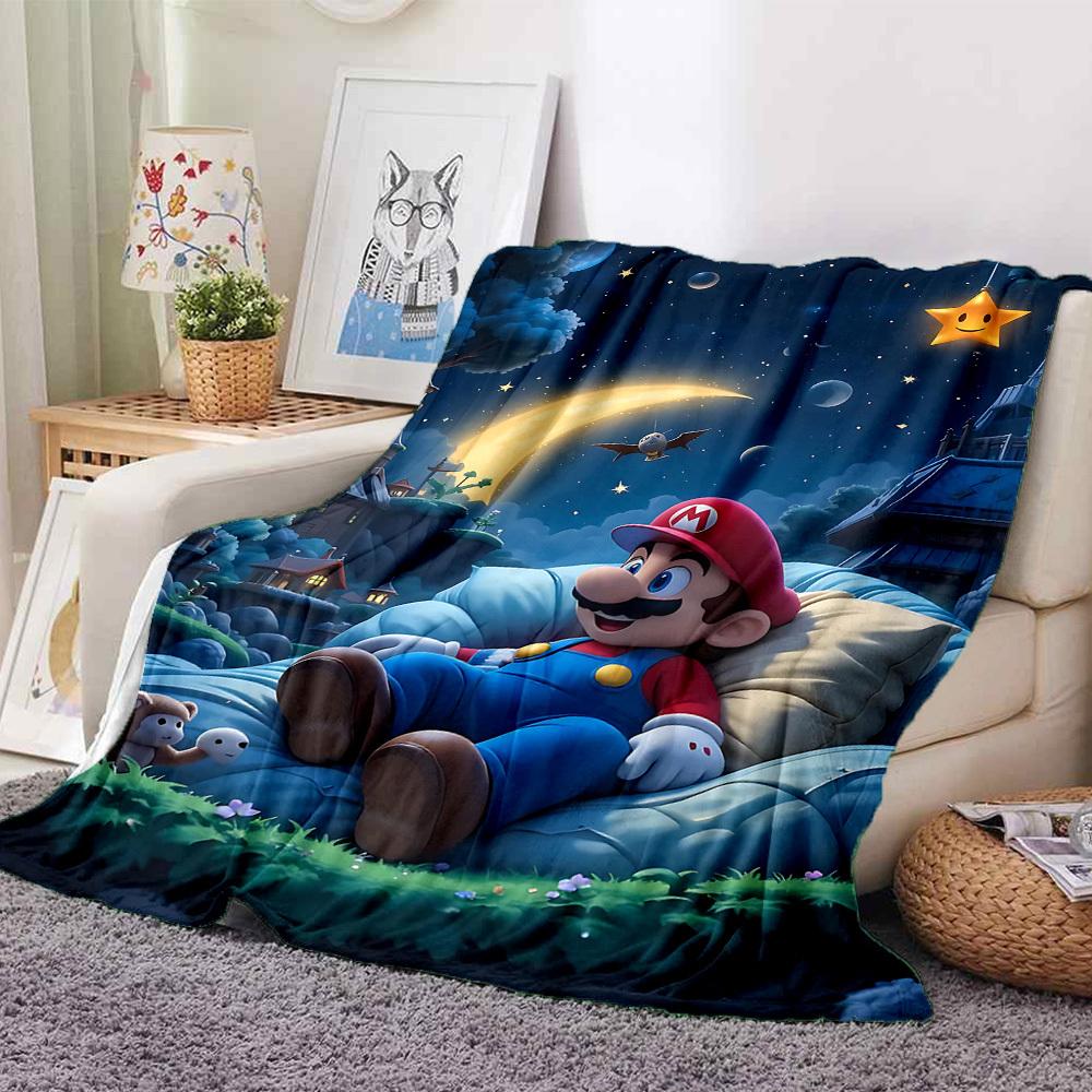 1pc Mario Night Dream Cozy Print Blanket Lightweight Warm Flannel Throw Blanket For Sofa, Bed, Living Room