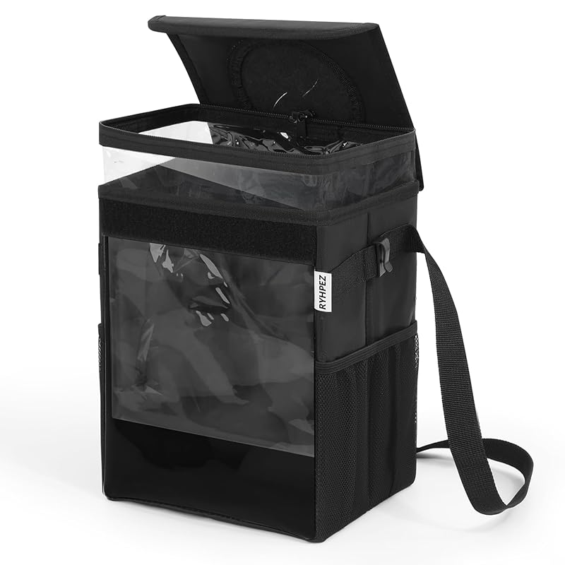 Ryhpez Car Trash Can With Lid - Leakproof Trash Bin Car Garbage Can, Collapsible Automotive Truck Organizer And Storage Bag Car Accessories For Women