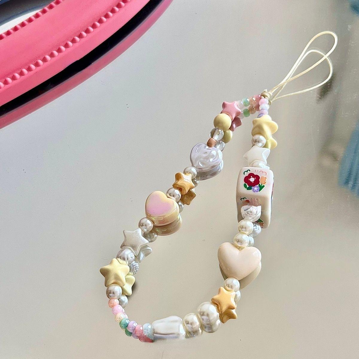 

Cell Phone Strap Charm Pendant Cute Custard Color Yellow Star Lanyard Girl Keychain Anti Drop Camera Decoration Strap Chain