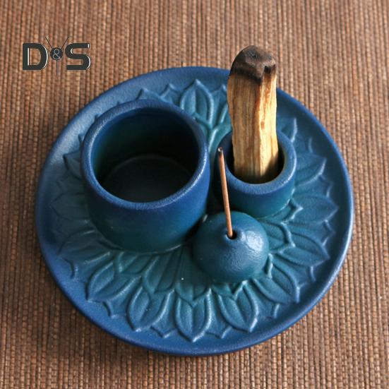 Palo Santo Halter 4-in-1 Keramik Räucherstäbchenhalter Kerzenhalter mit Aschefänger Lotus Schale Räucherbrenner für Stäbchen Salbei Räuchern Meditation Yoga