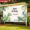Personalized Dinosaur Birthday Banner Watercolor Style Green Dino Photo Booth Backdrop for Kids