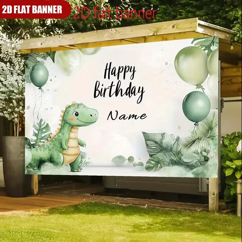 Personalized Dinosaur Birthday Banner Watercolor Style Green Dino Photo Booth Backdrop for Kids