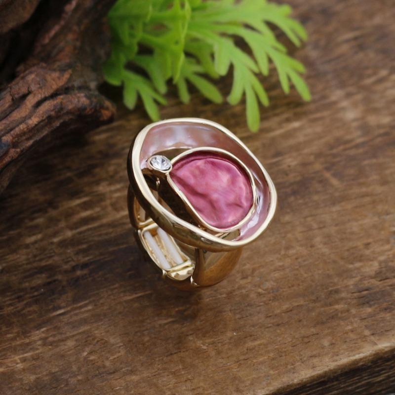 New enamel color hollow geometric ring elastic ring women's simple versatile irregular lotus leaf ring