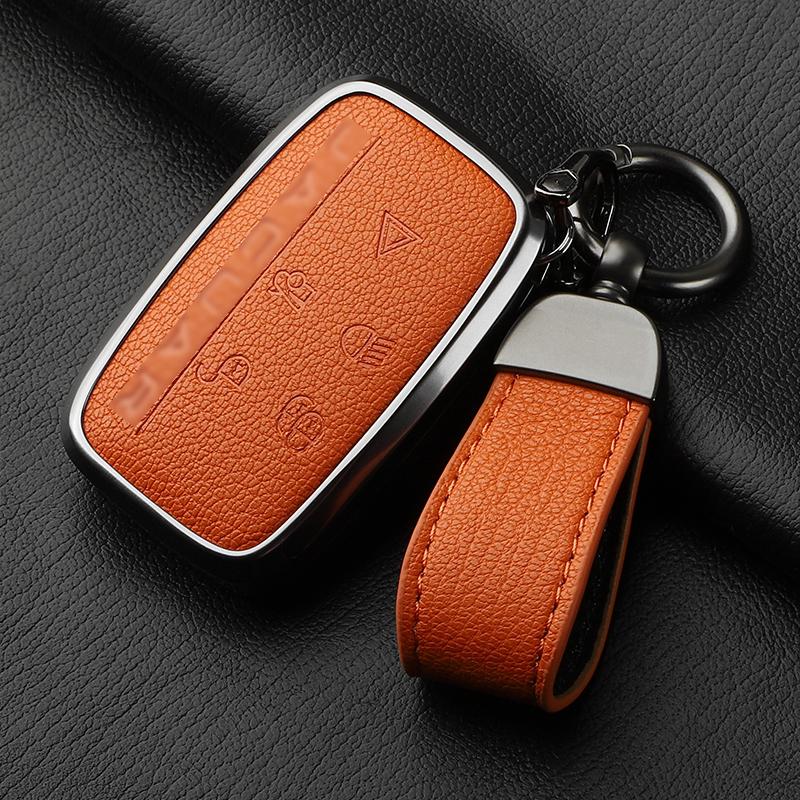 Aluminiumlegierung Ziegenleder Auto Schlüsselhülle Abdeckung für Jaguar JLR XF XJ XE XJL XFL I-PACE E-PACE F-Pace Auto Schlüsselhülle Schutz Fob