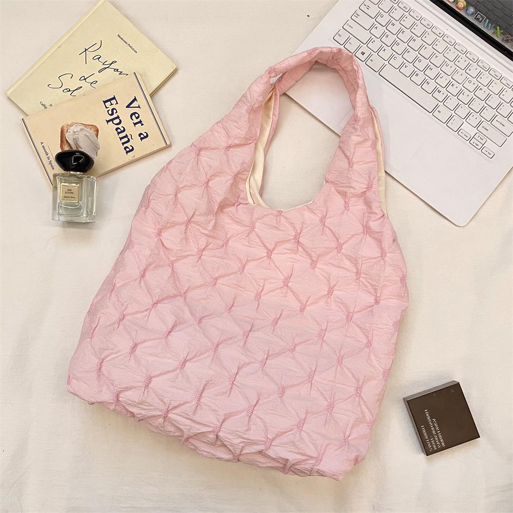 Borsa a Tote a Spalla Unica Plaid Pieghettato - Borsa a Mano di Grande Capacità Stile Coreano per Donne