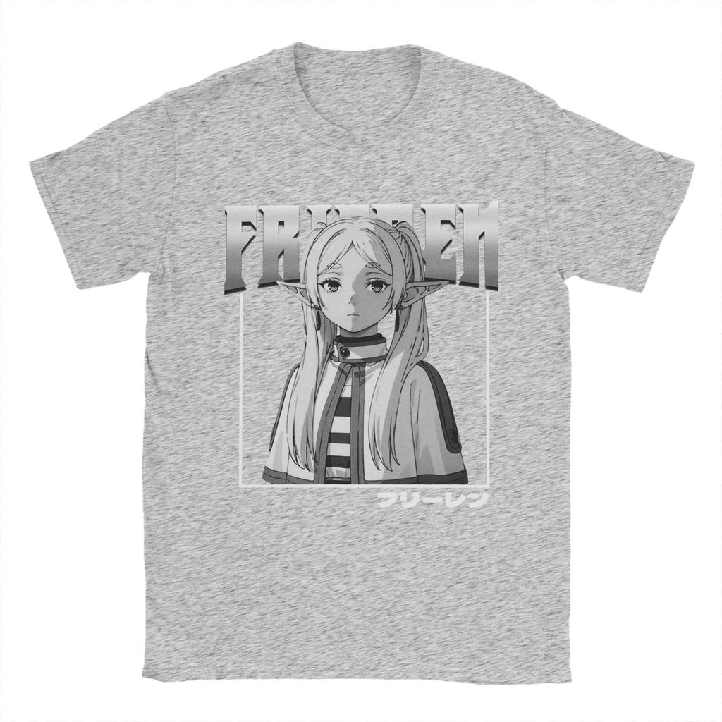 Frieren Anime T-Shirts Men Anime Funny Cotton Tee Shirt Round Collar Short Sleeve T Shirts Printed Clothes