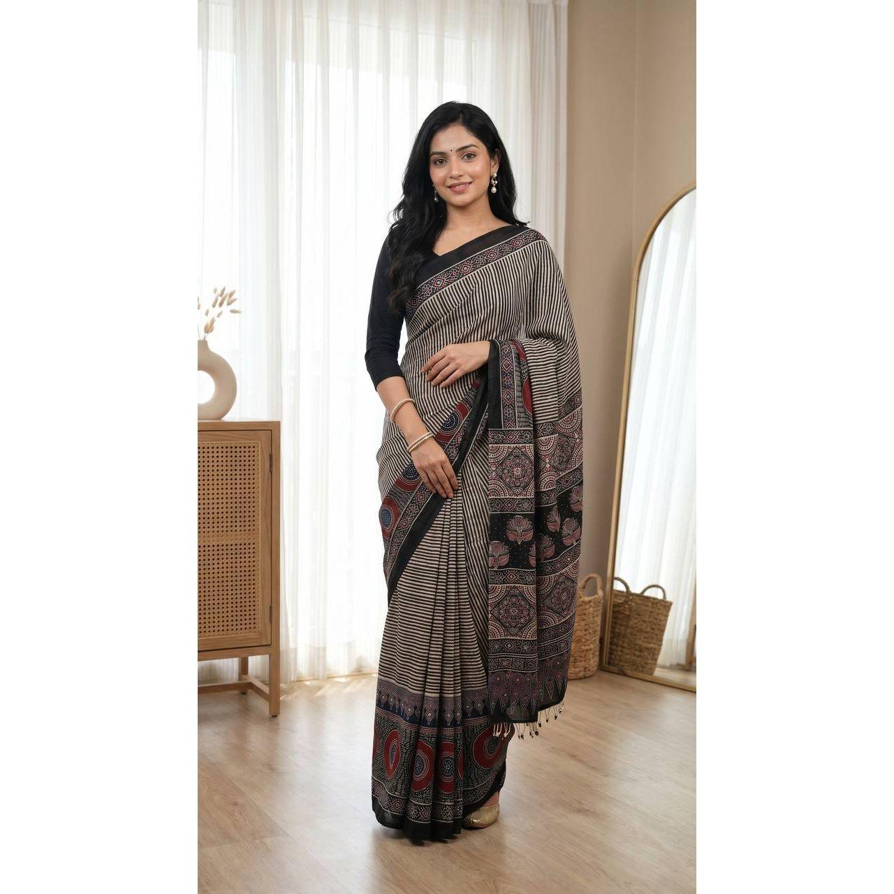 New Super Hit Ajrakh Print Saree Collection