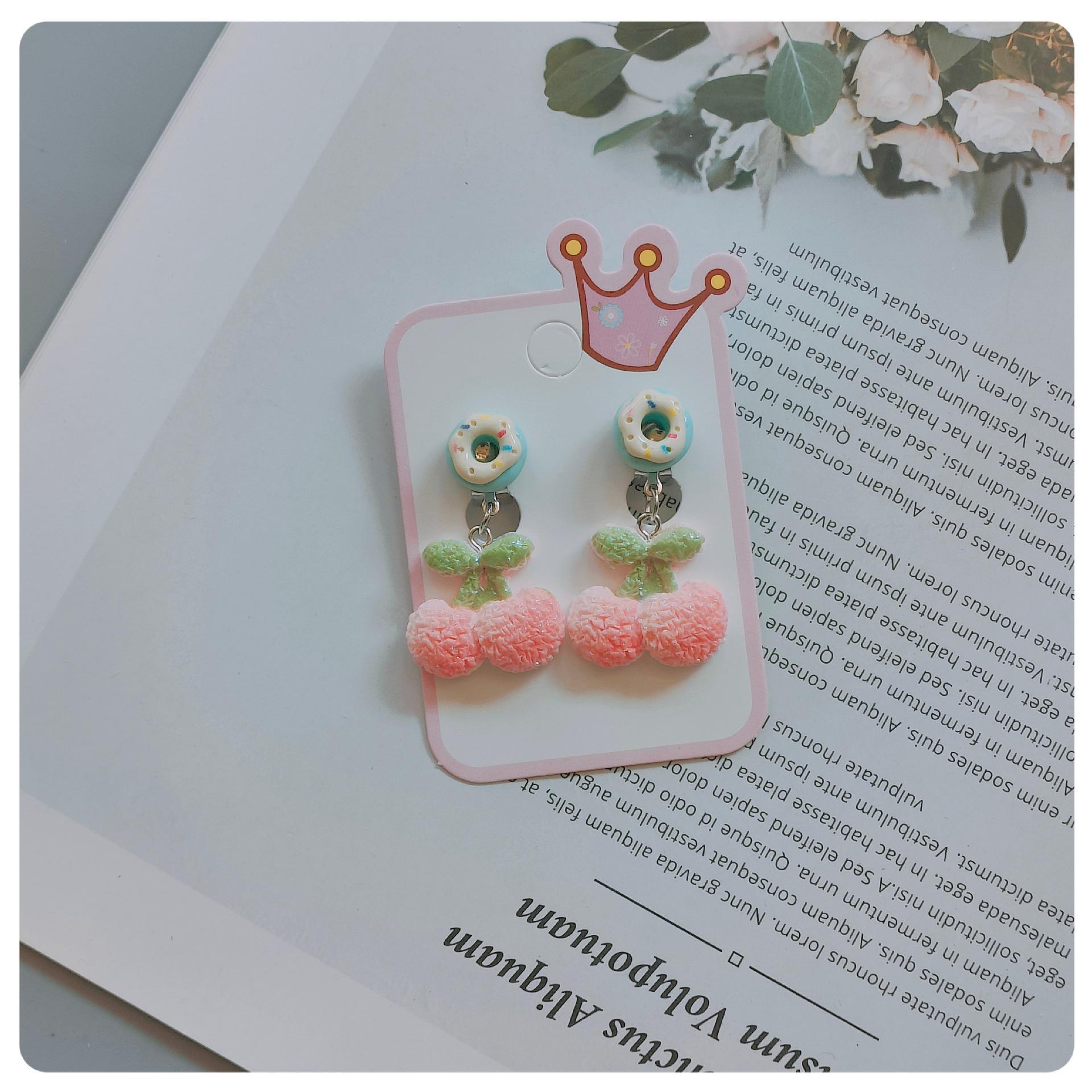 

Children s Cute Fruit Candy Donut Ear Clips - Sweet Cartoon Faux Wool Student Earrings
