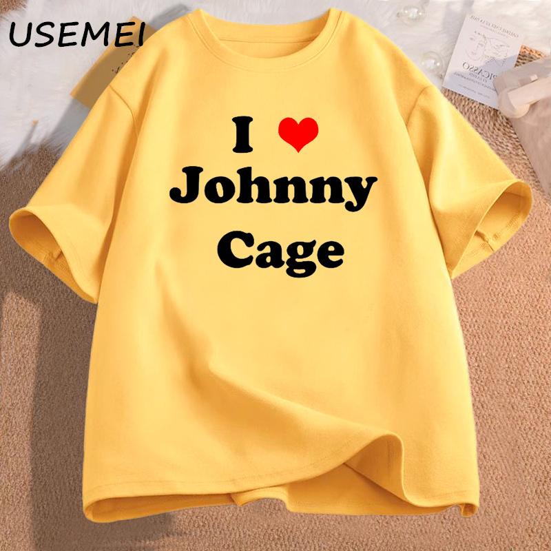 I Love Johnny Cage Men's Cotton T-shirt Short Sleeves Unisex Man Clothing Streetwear Graphic T Shirts Oversized Male Clothes