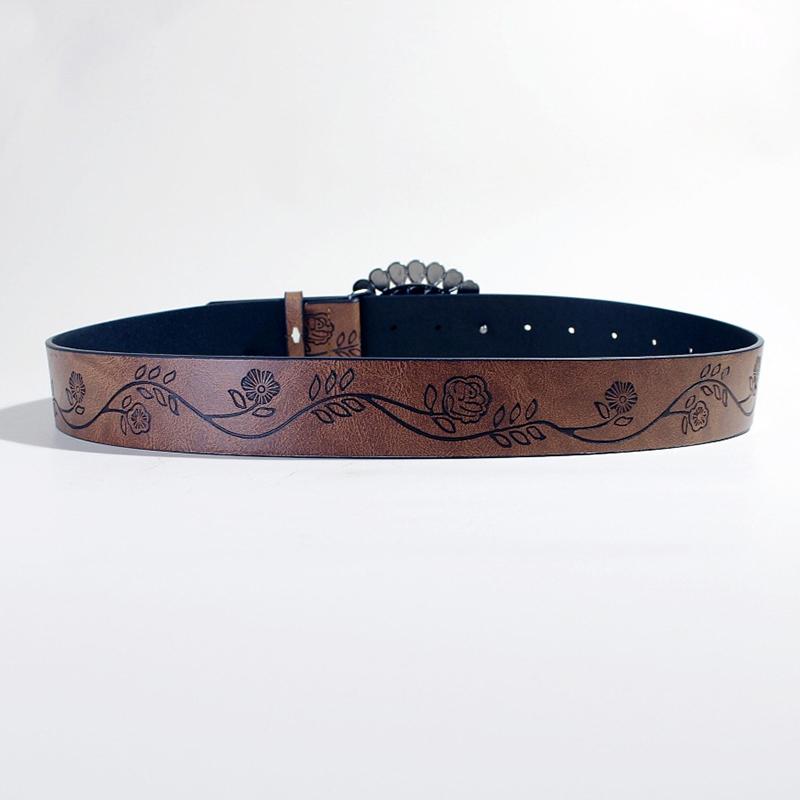 Ladies Wear The Classic Western Belt Embossed Pu Leather Bohemian Style Oval Turquoise Buckle Waist Band