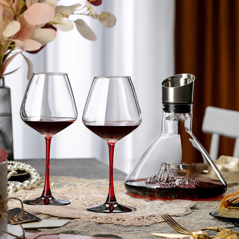 CRISTALGLASS Burgundy Wine Glass Set Large Crystal Glass Red Wine Stemware 460ml 2 Pieces Red Stem