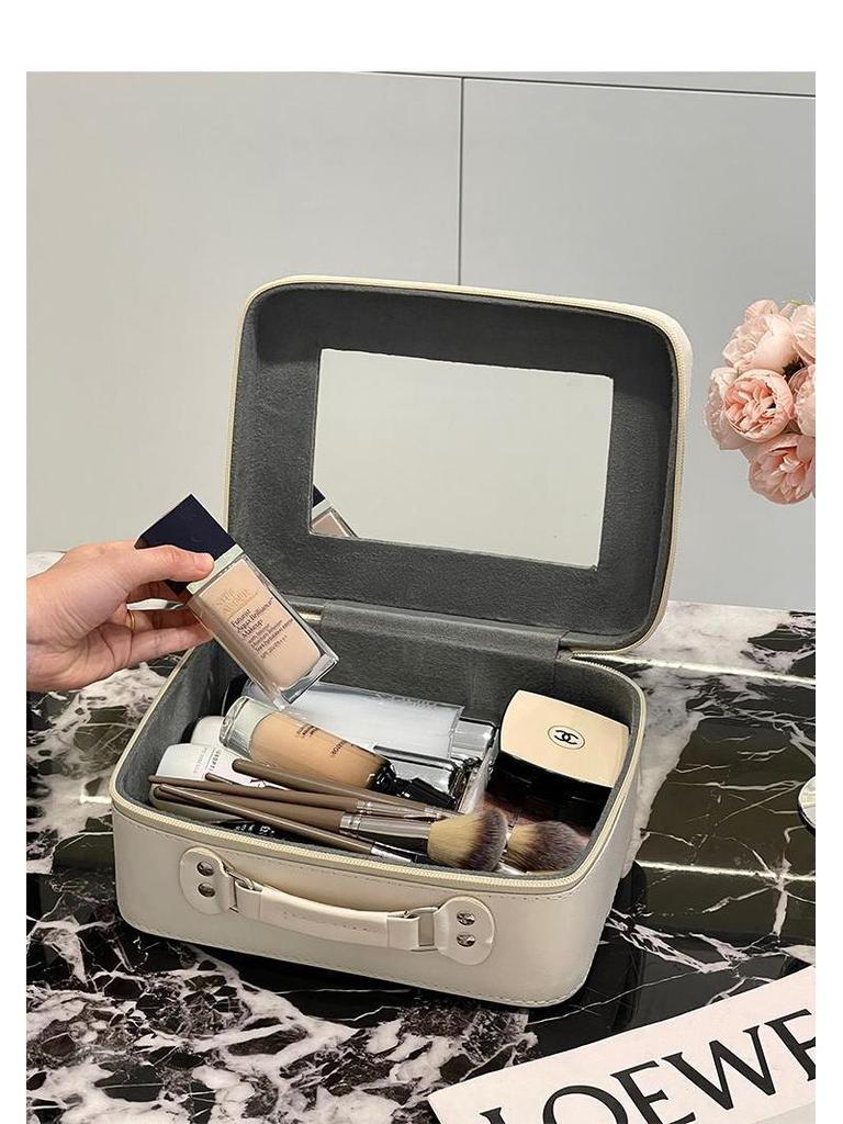 Large Capacity Cute Handbag Makeup Case with Mirror - Portable Travel Cosmetics Bag