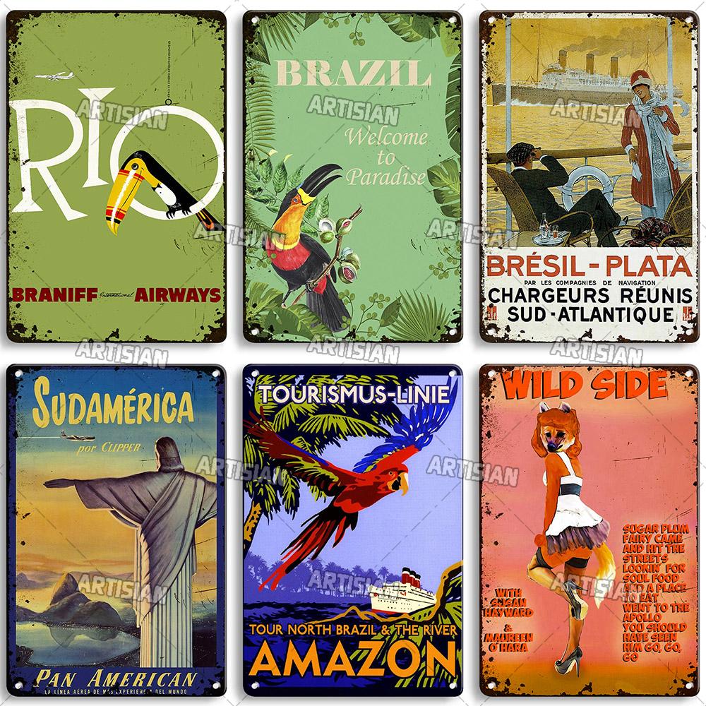 Nostalgic Brazil Metal Poster Vintage Travel Metal Tin Sign Decorative Plate Home Bar Studio Wall Decor Metal Plaque