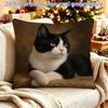 1pc 2D Flat Printed Pillowcase, Single-Sided Black and White Cat Pattern, Pillow Insert Not Included, 45x45cm/18x18 Inches with Hidden Zipper. Suitabl