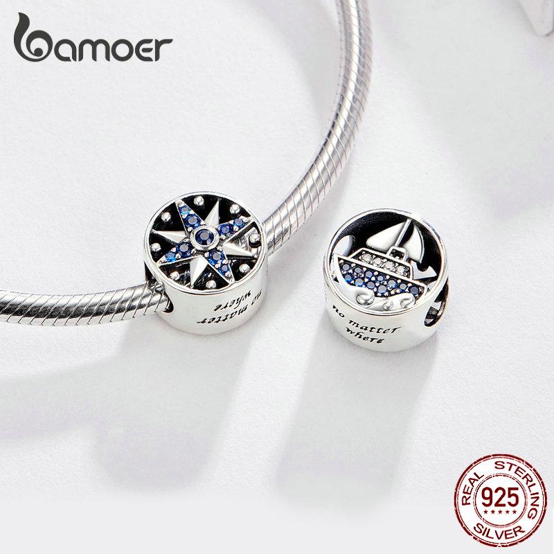 Collana Con Bussola Donna In Argento 925 E Zirconi Blu - Ciondolo 23mm, Catena Estensibile 20+2 Pollici. Regalo Significativo Per Fidanzata, Mamma O Amica, In Elegante Scatola Portagioie.