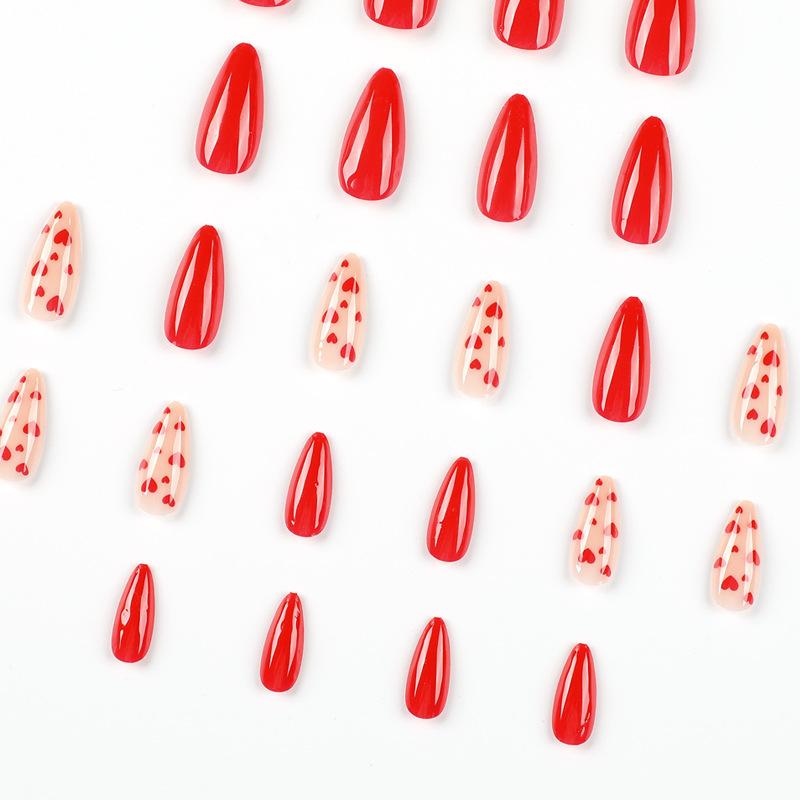 24Pcs/Set Quick Nails Nail Art Red Little Heart False Nials Sticker Wearable Waterproof Manicure Finished Nails
