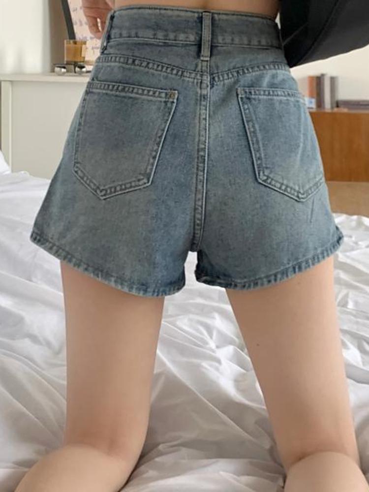 New Women High Waist Vintage Split Denim Short Skirt Female Casual A Line Sexy Culottes Lady Light Blue Wrapped Hip Mini Shorts