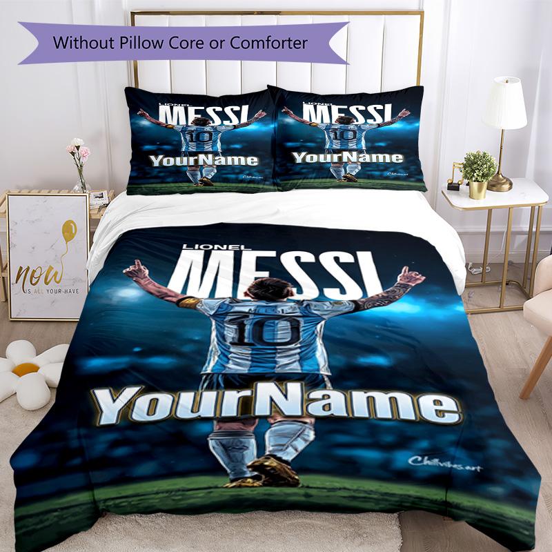 Messi Customized Name Bedding Set Design for Decorate Room Breathable Duvet Cover Bedroom Decor Gift for Festivals