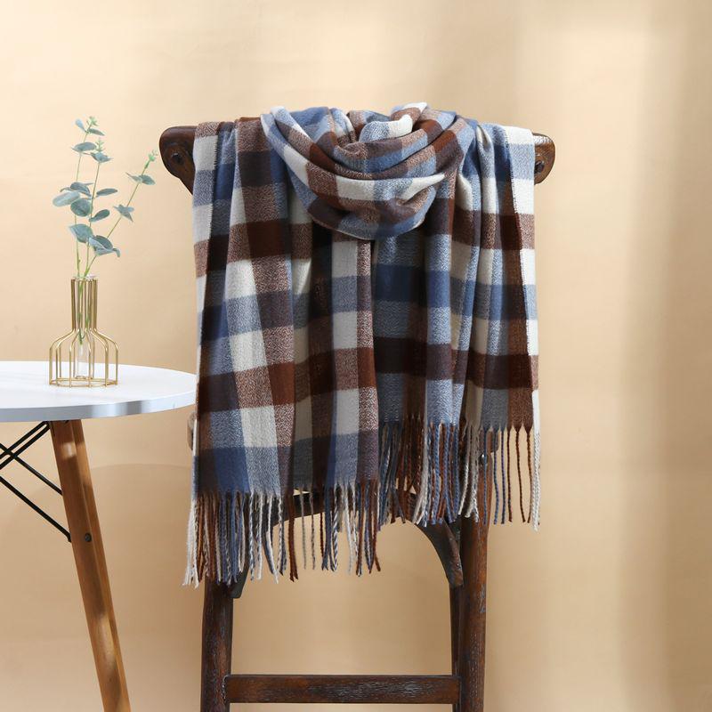 Women's Faux Cashmere Plaid Scarf - Korean Style, Thick & Warm Autumn/Winter Shawl