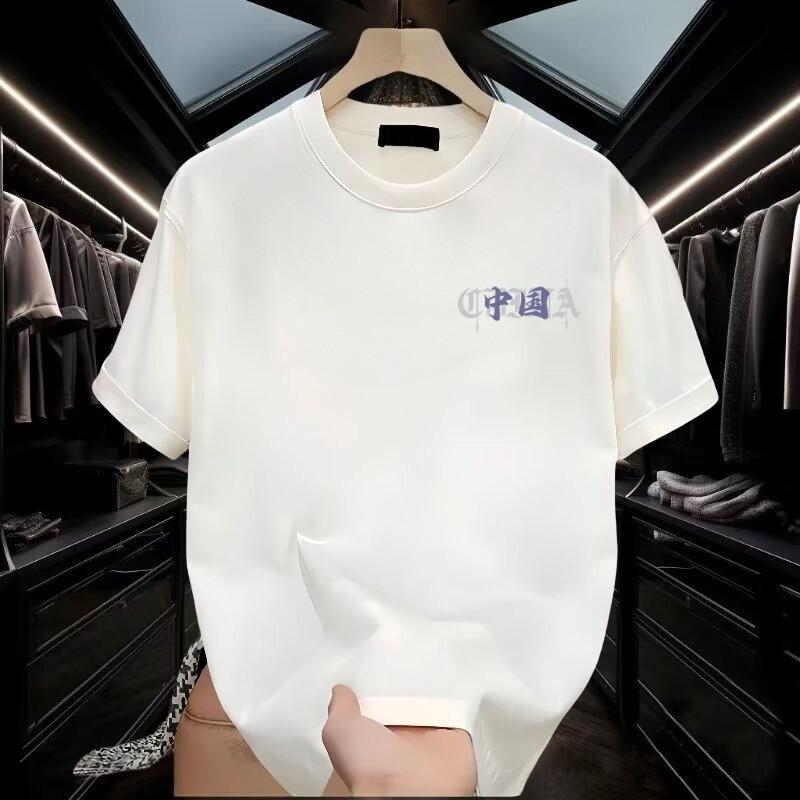 American Trendy Brand High-End Pure Cotton Men'S Printed Short-Sleeved T-Shirt Trendy Casual Round Neck T-Shirt Men'S