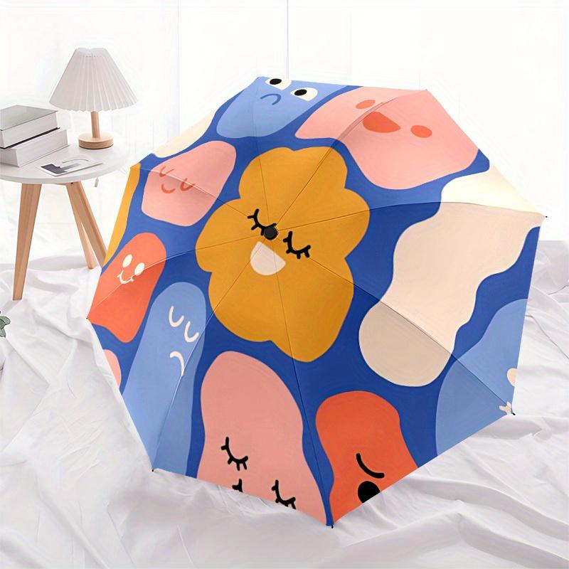 1pc Cute Faces Automatic Folding Umbrella, Portable & Foldable Design with 8 Ribs, Casual Outdoor Accessory Halloween and Christmas gifts yy