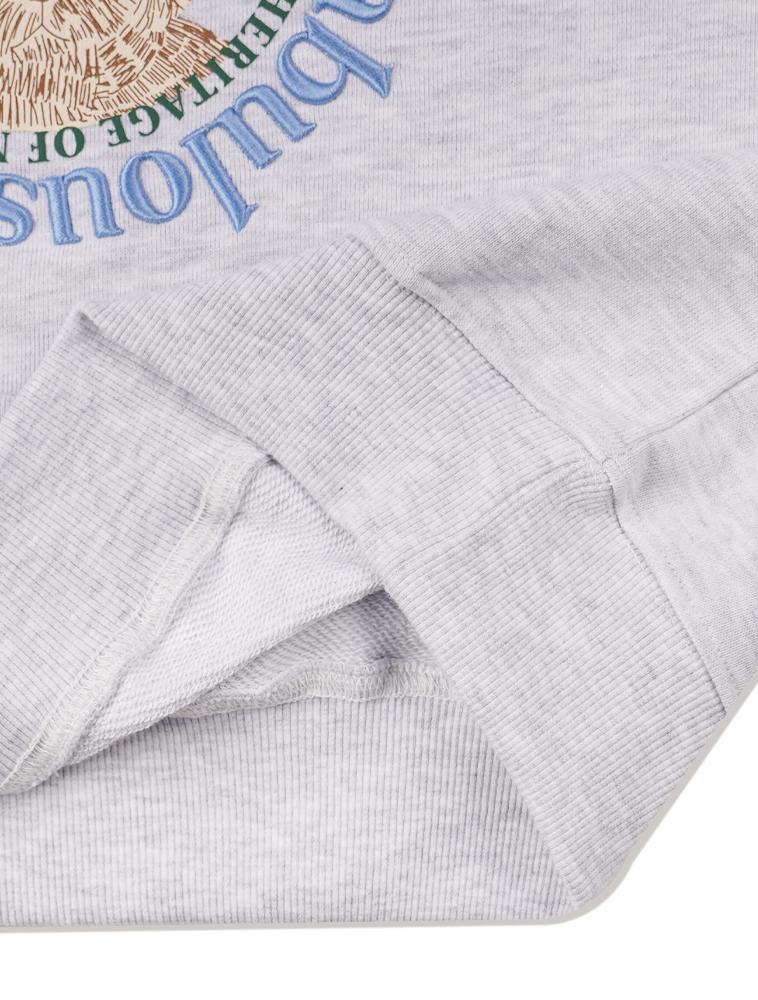LA MAISON STUDIO Women'S Crop Circle Logo Embossed Bear Friends Heavy Terry Sweatshirt Ash Gray Blue (Fcd3Ts702W)