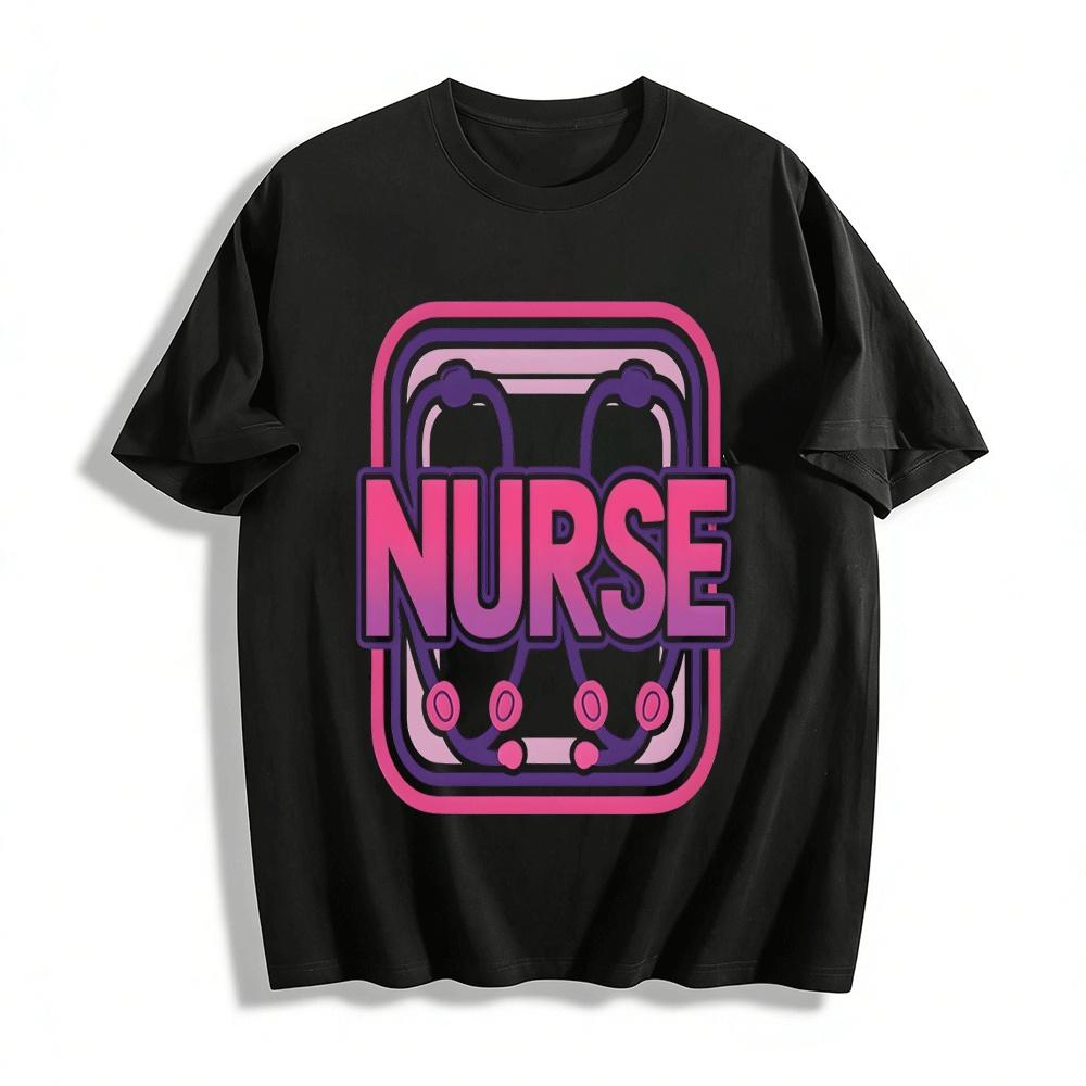 Gradient Pink Purple Stethoscope Nurse Themed Casual Printed Top Pure cotton T-shirt XXS