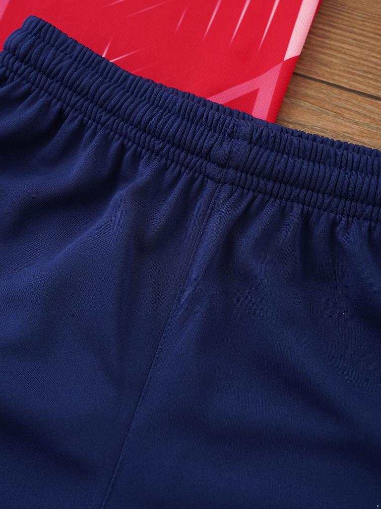 2Pcs Kids Boys Running Exercise Sport Suit Round Neck Short Sleeve Top with Drawstring Shorts Set