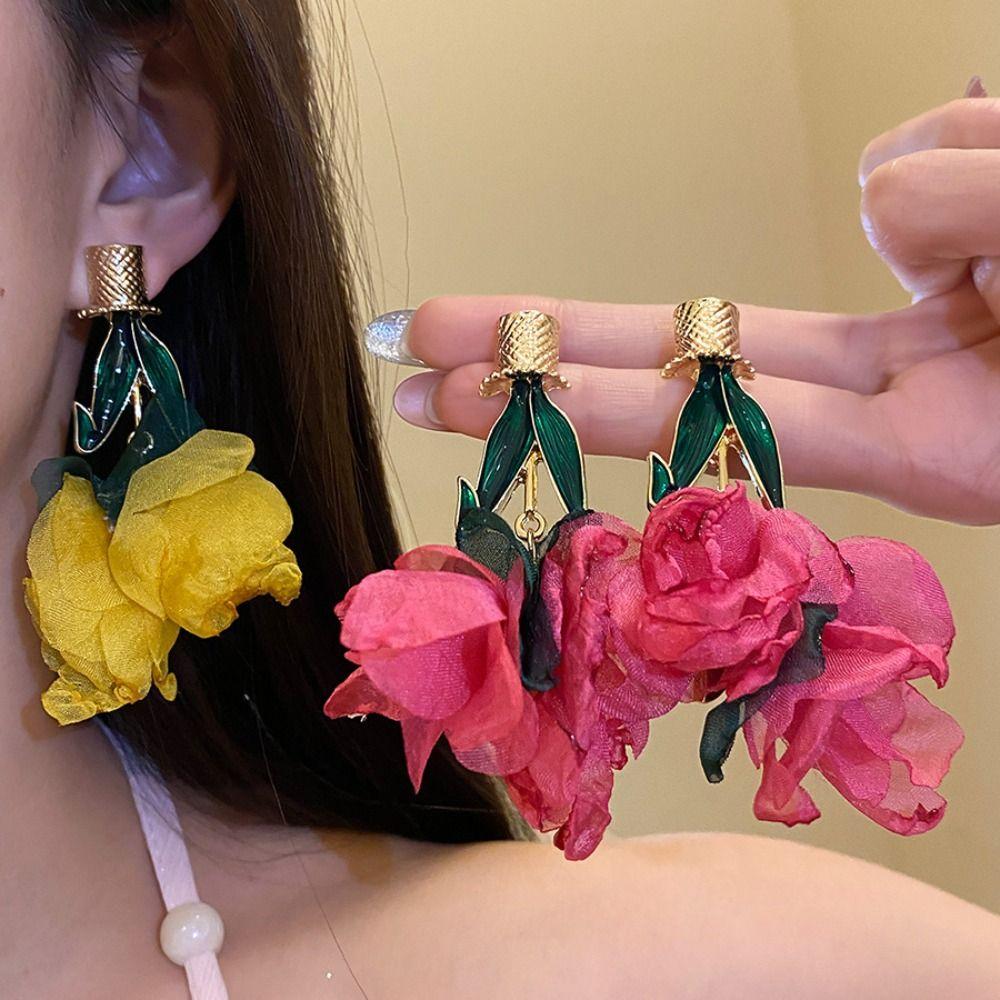Exaggerated Ear Studs Yellow / Rose Red Drop Earrings Dangle Earrings Garden