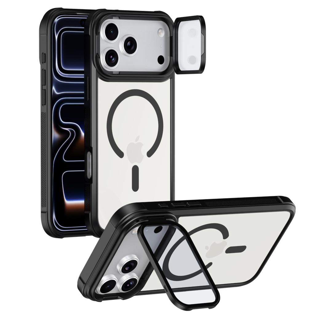 For iPhone 17 Pro Max Magnetic Case Compatible with MagSafe Clear Back Cover with Lens Cover Kickstand