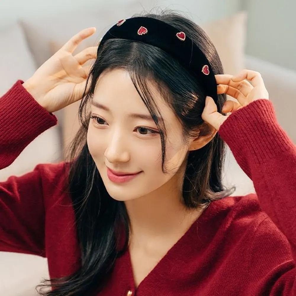 Heart Ornament Velvet Hairband (21HB042) Green