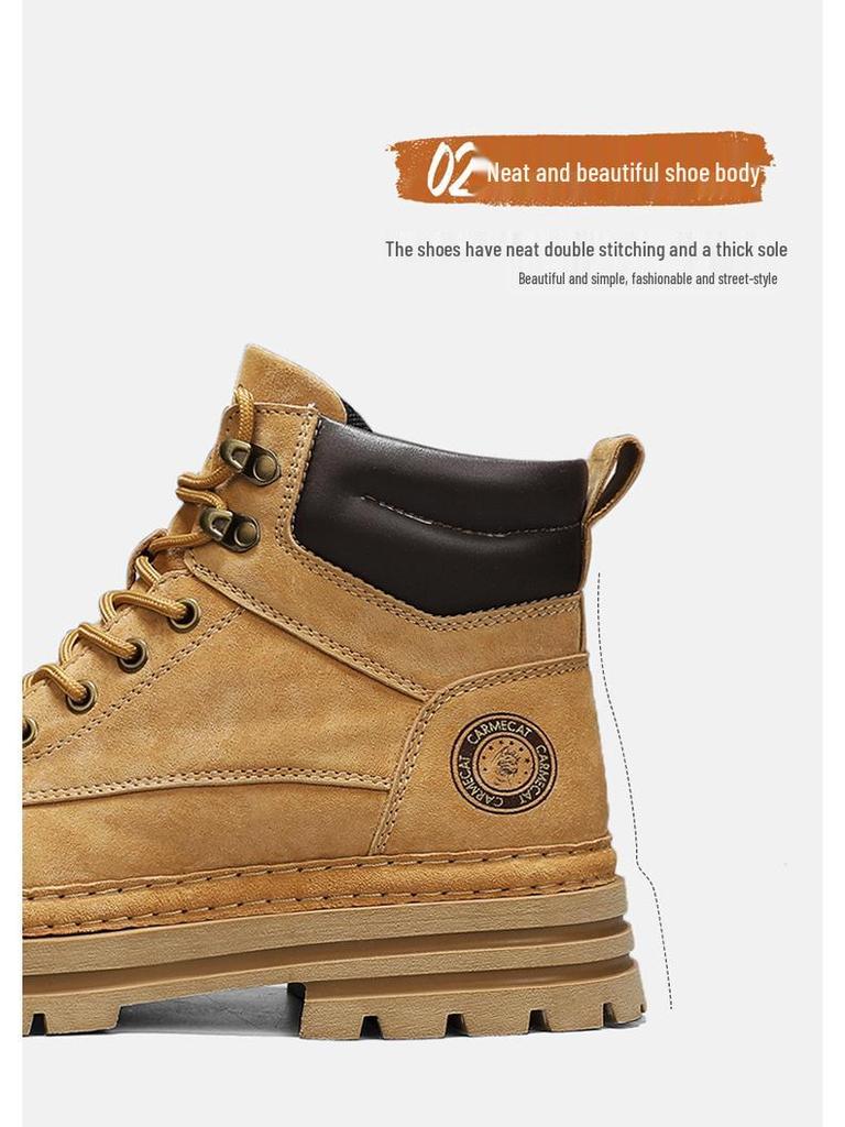 Putian Men's Genuine Leather Warm Fleece-Lined Martin Boots, Yellow British-Style Ankle Workwear Boots