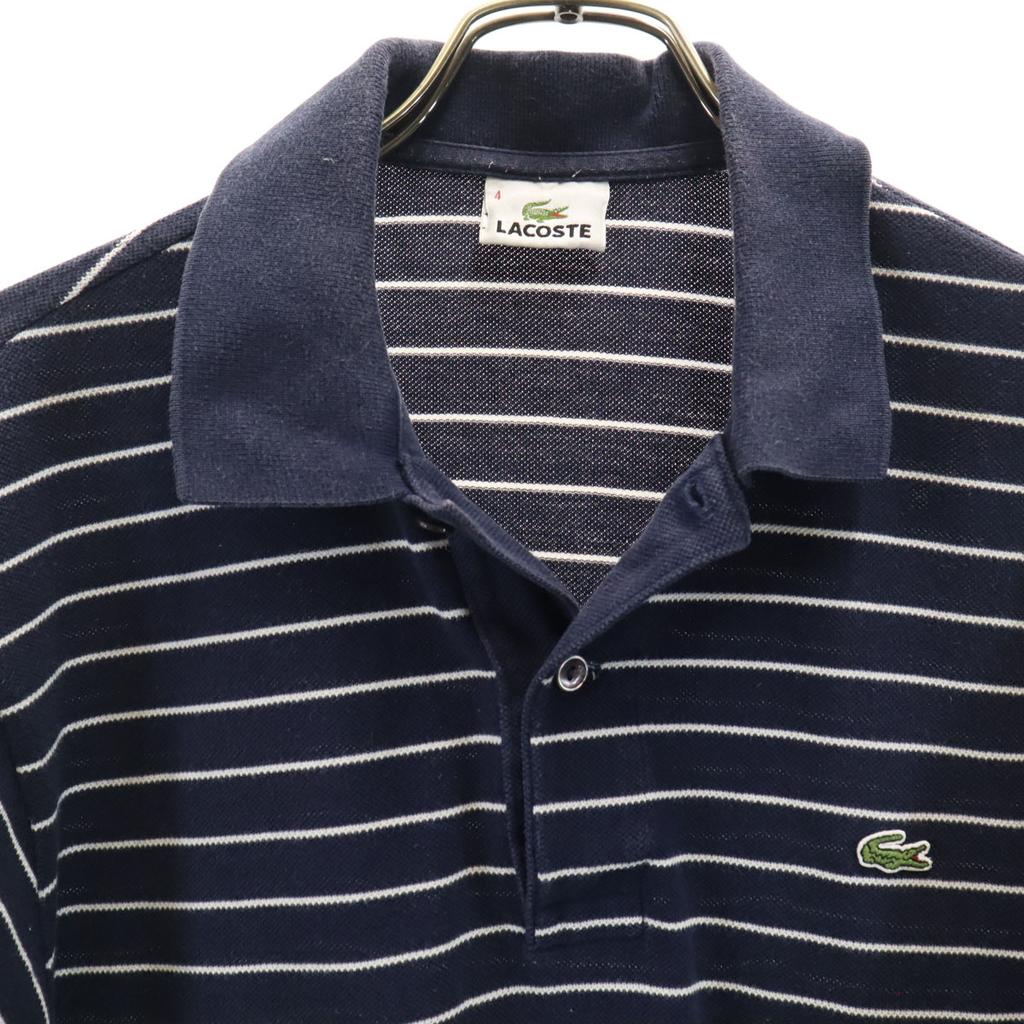 Lacoste Made In Japan Border Pattern Short Sleeve Polo Shirt 4 Navy Fawn Men's Used